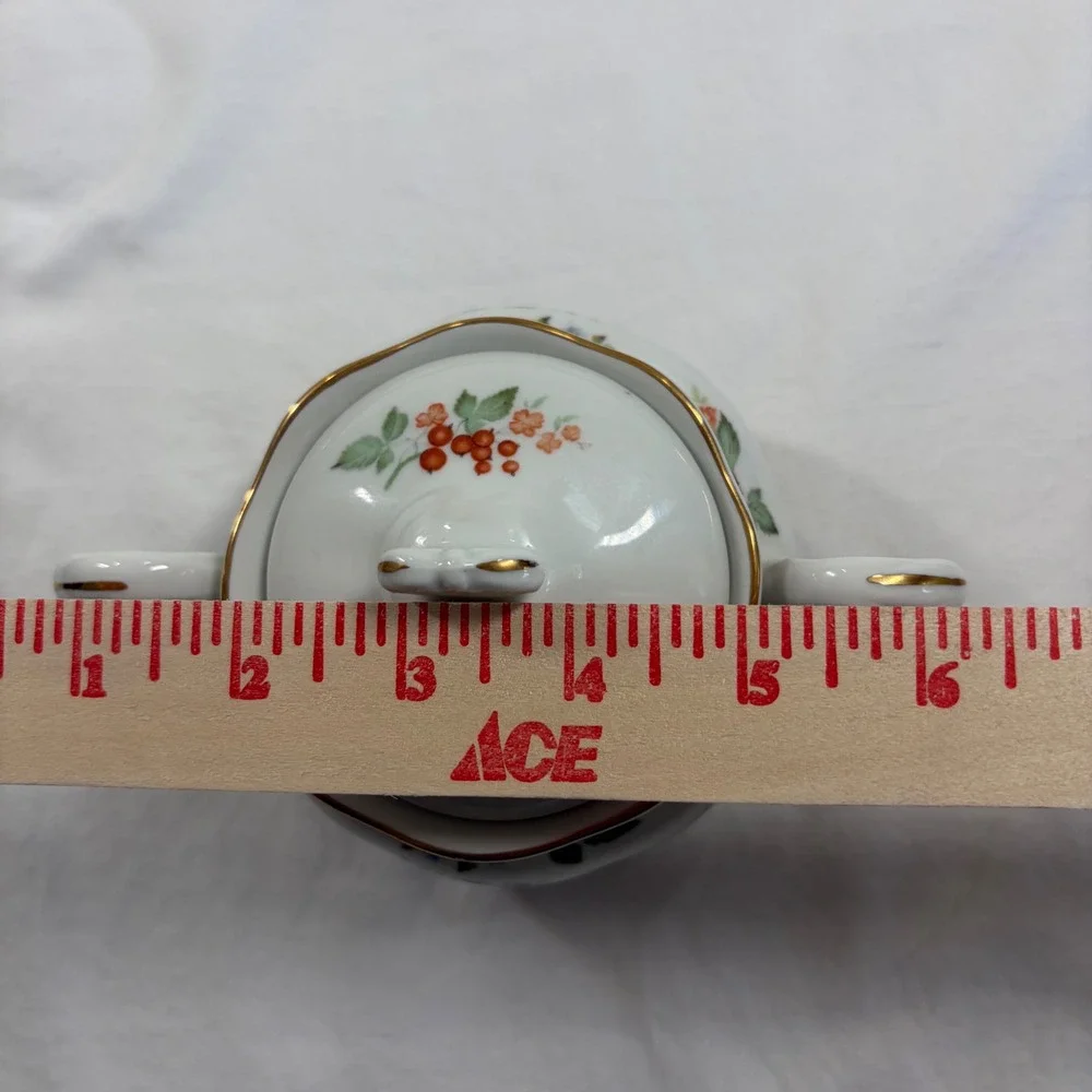 Karolina Poland Porcelain Sugar Bowl and Creamer Set Fruit Floral Gold Trim